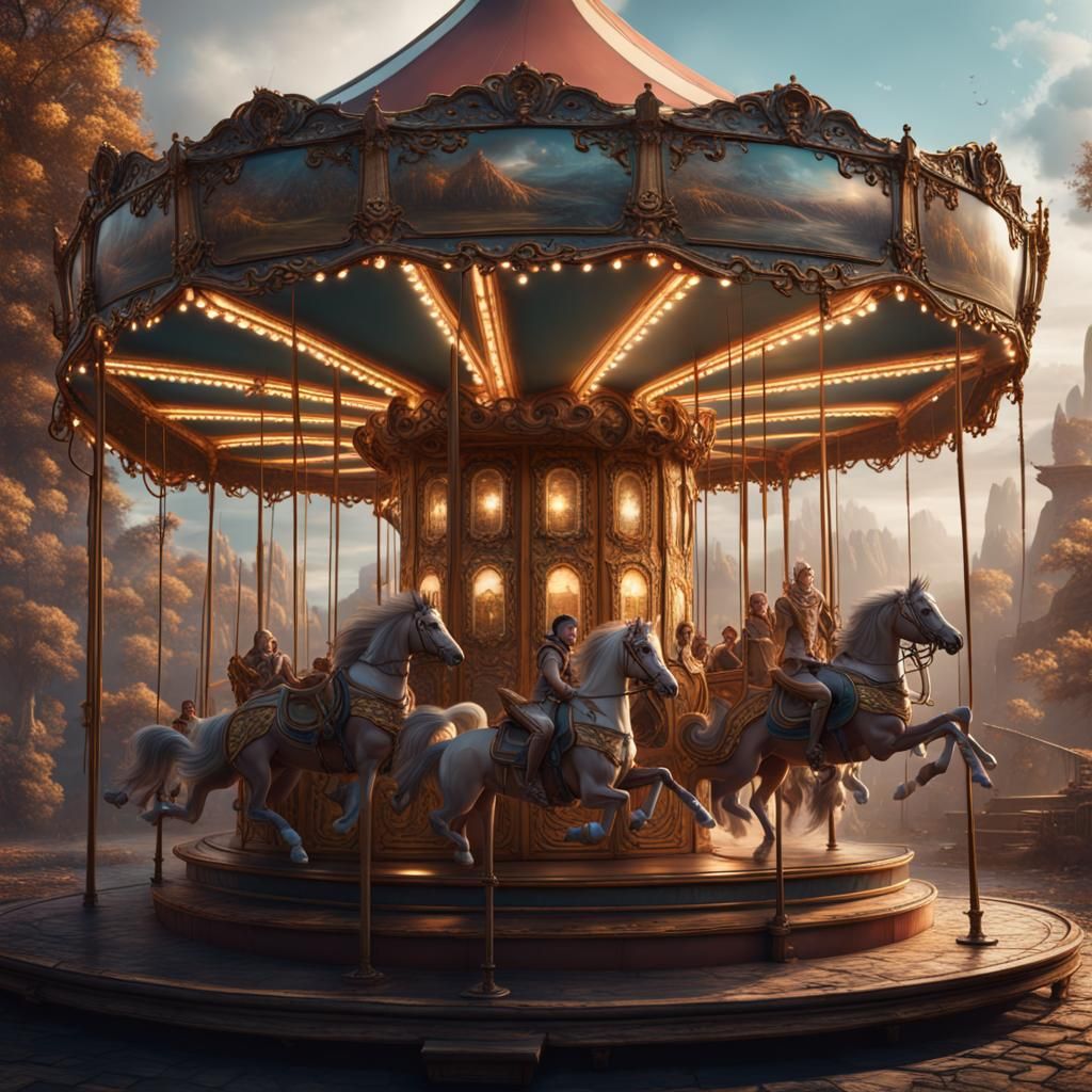 Fantastical Carousel in Detailed Matte Painting Style