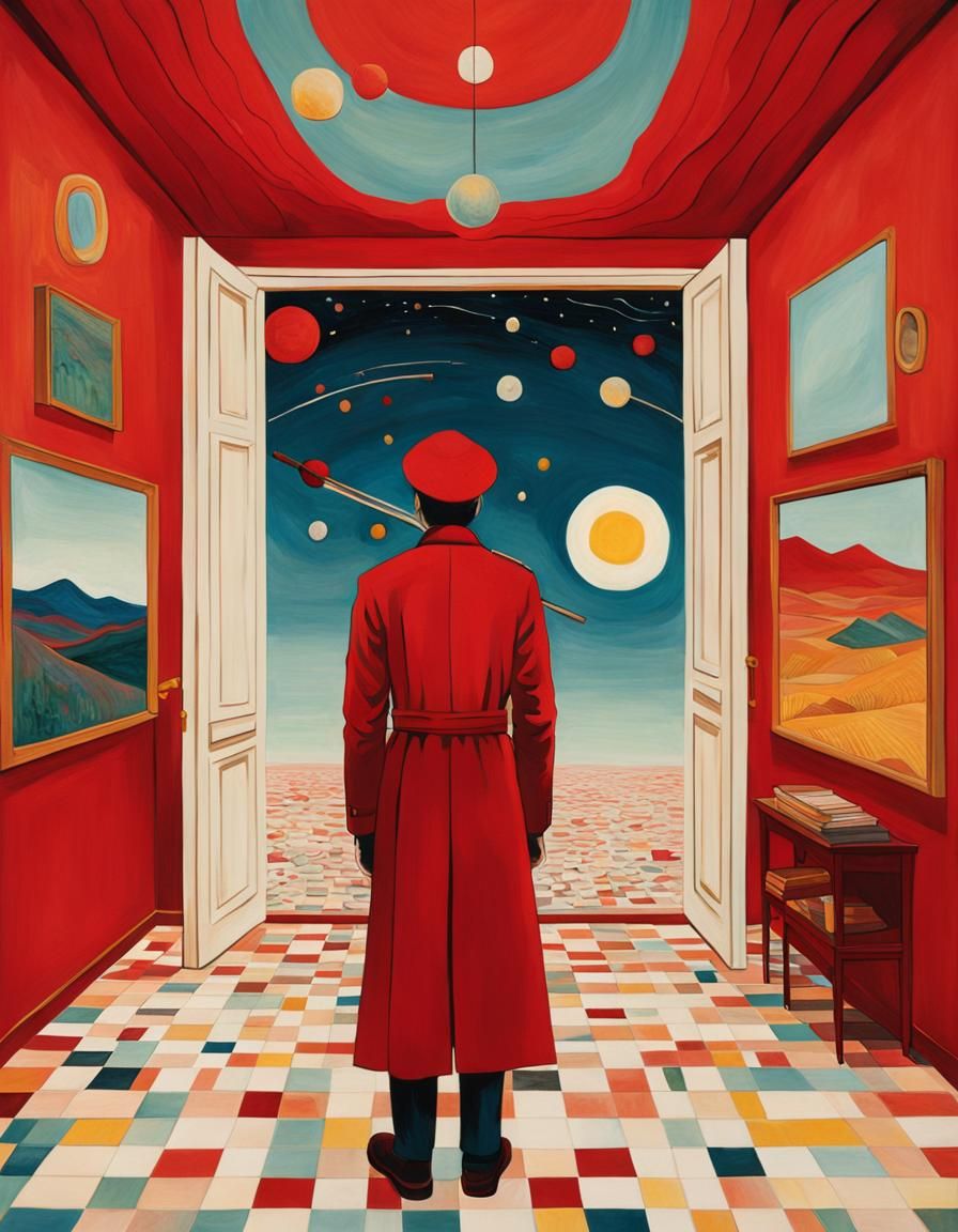 Ethereal Red Continent: Minimalist Space Art