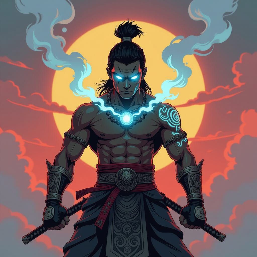 Muay Thai Warrior on Ziggurat in Anime Style