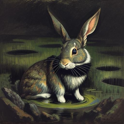 Eerie Rabbit Laughing in Mud: Symbolist Expressionism