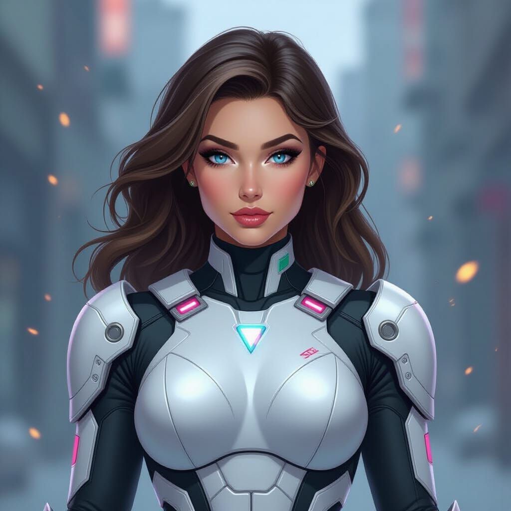 DC Superhero OC in White Armor with Cyan Magenta Accents