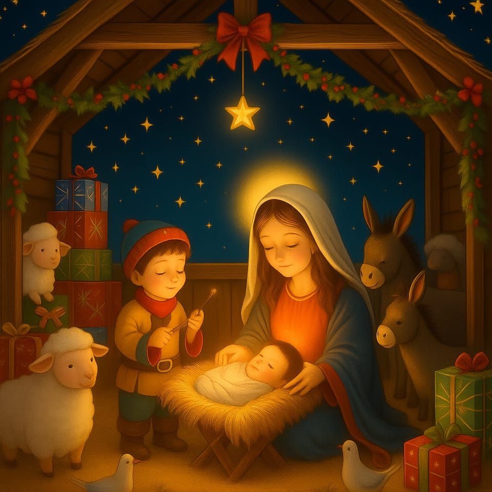 Whimsical Christmas Nativity with Little Drummer Boy