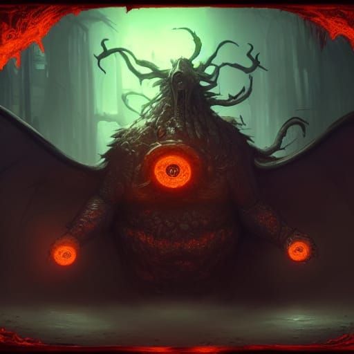 Draconic Beholder Infused with Magic: Dark Fantasy Art