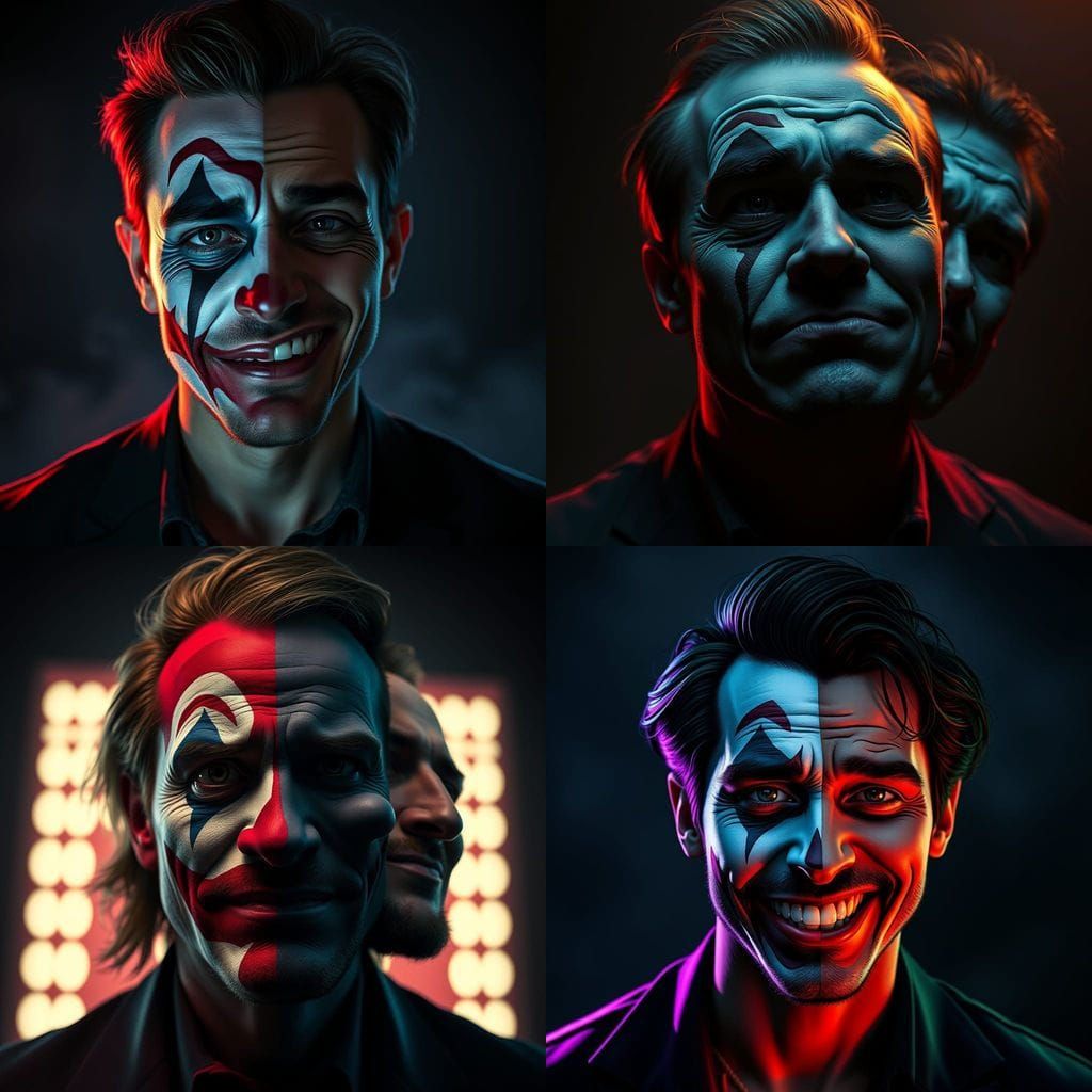 Contrasting Emotions: Joker Grin and Melancholy