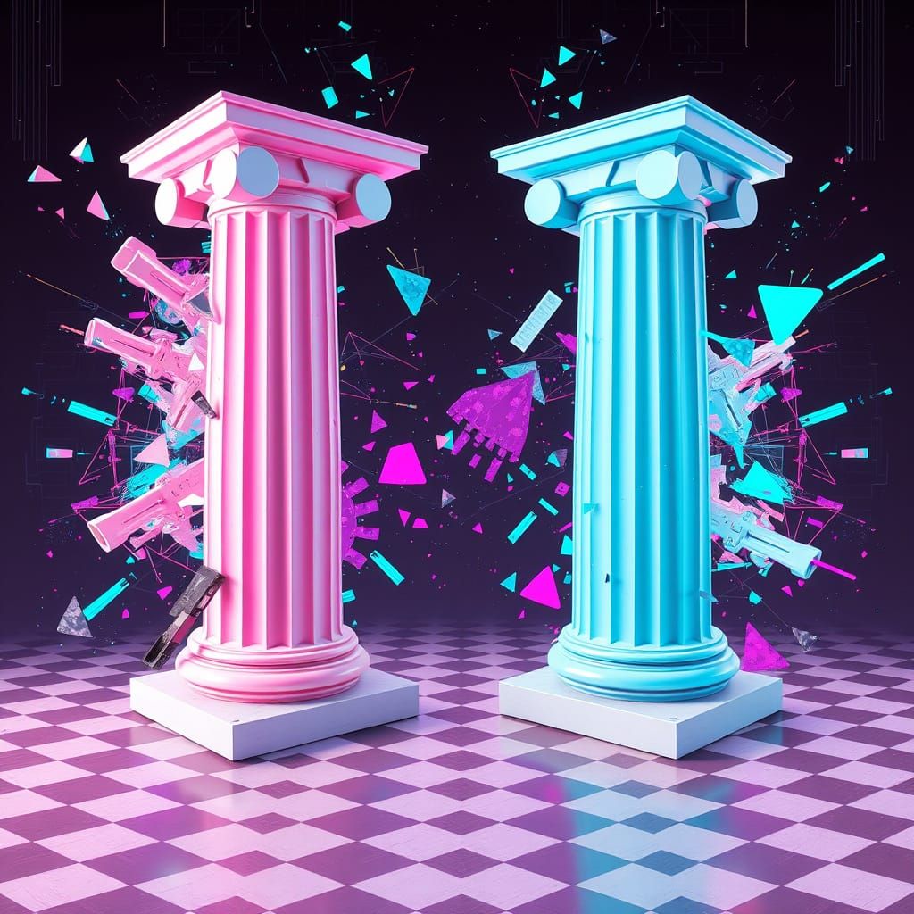 Vaporwave Greek Pillars in Low Poly 3D Style