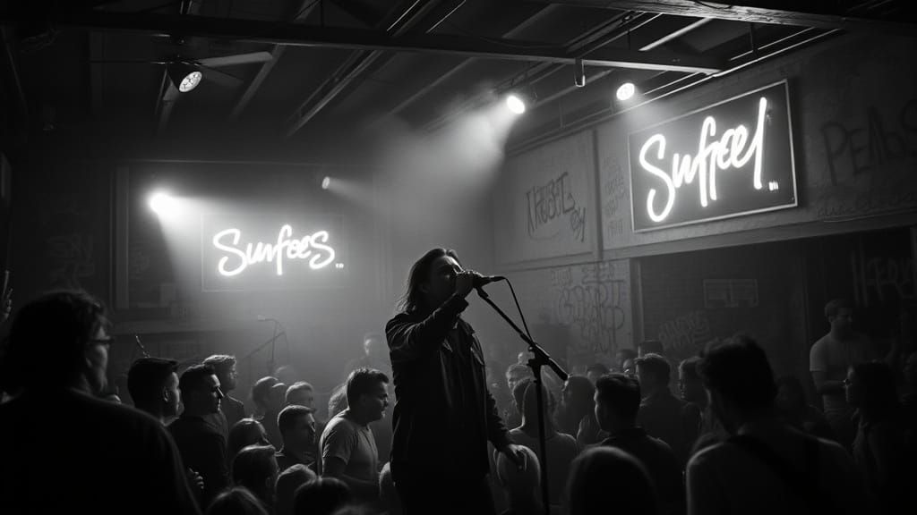 Grunge Concert in a Derelict Warehouse: A Flickering, Foggy ...
