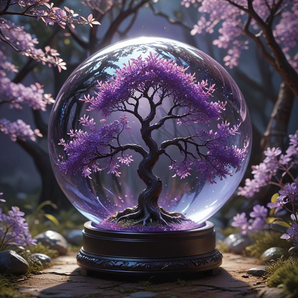 Majestic Purple Tree Within Crystal Glass Orb