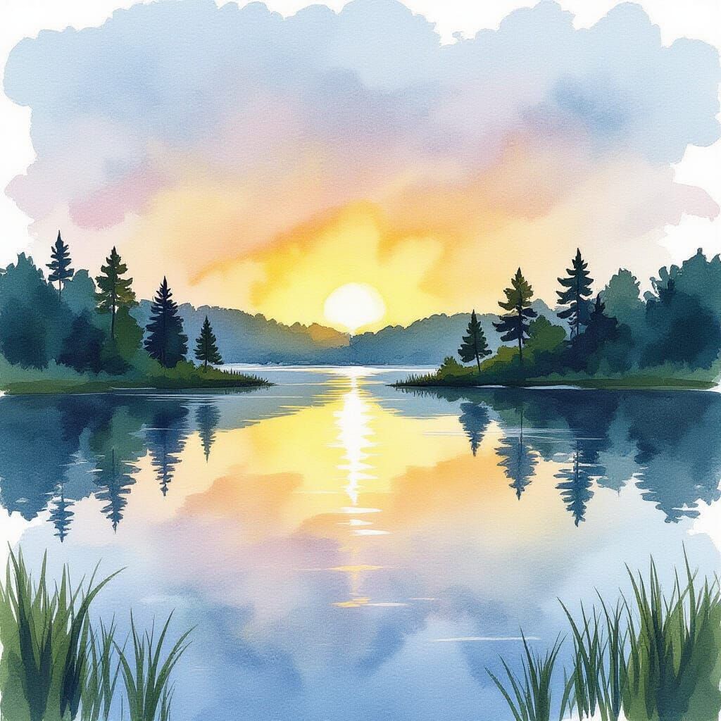 New England Pond in Watercolor Alcohol Ink Splatter Style
