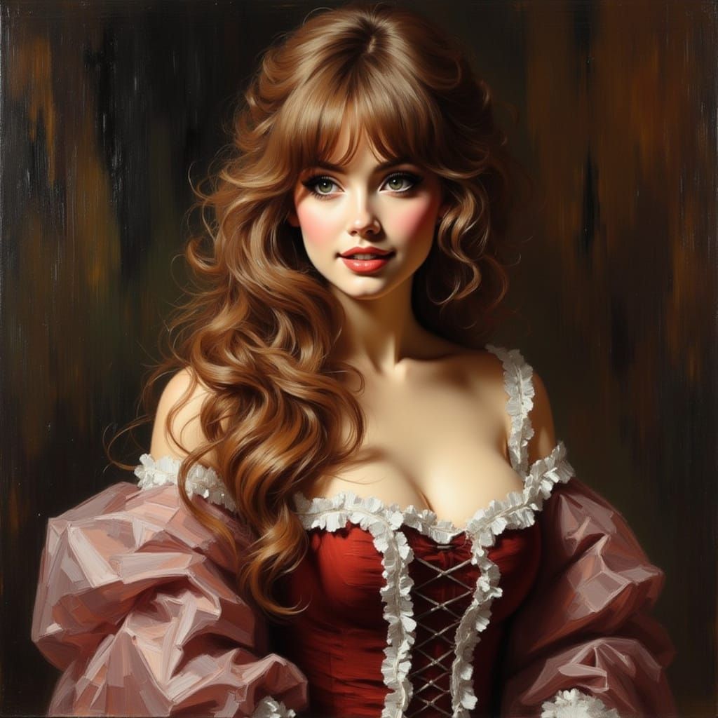 Gorgeous 18th Century Oil Portrait of a Curvy Woman in Intri...