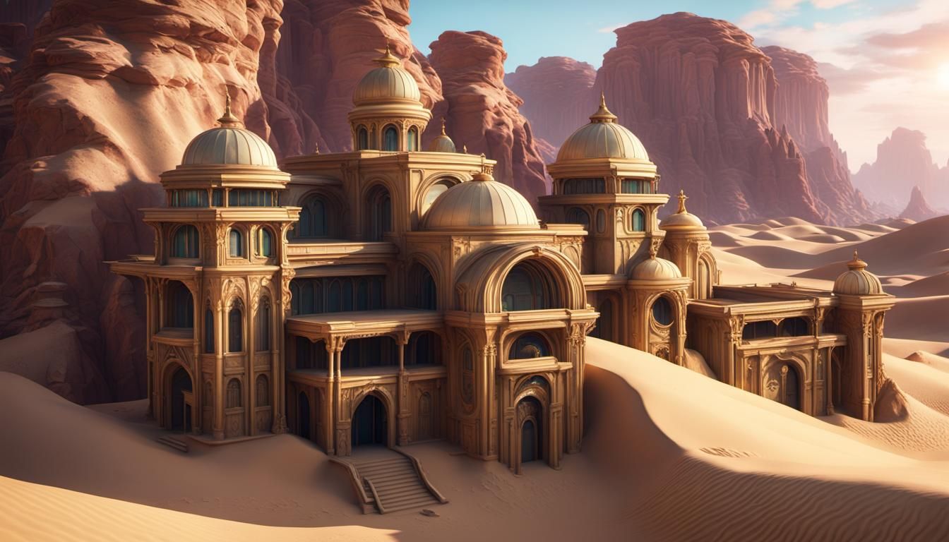 Cyberpunk Desert Canyon with Volumetric Lighting