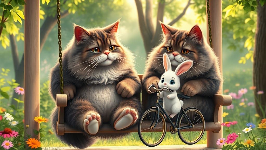 Whimsical Feline Friends in a Colorful Forest