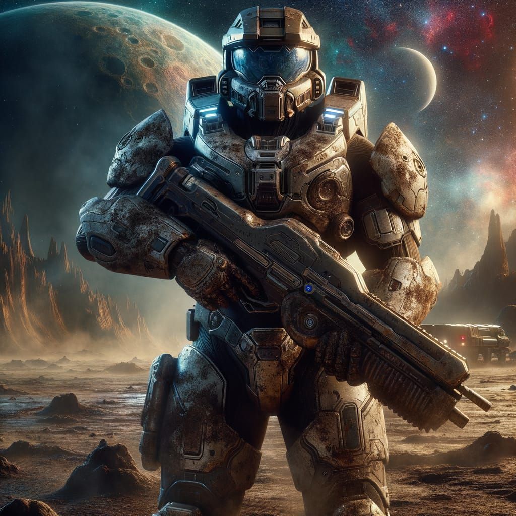 Futuristic Soldier Portrait on Alien Moon in 8K