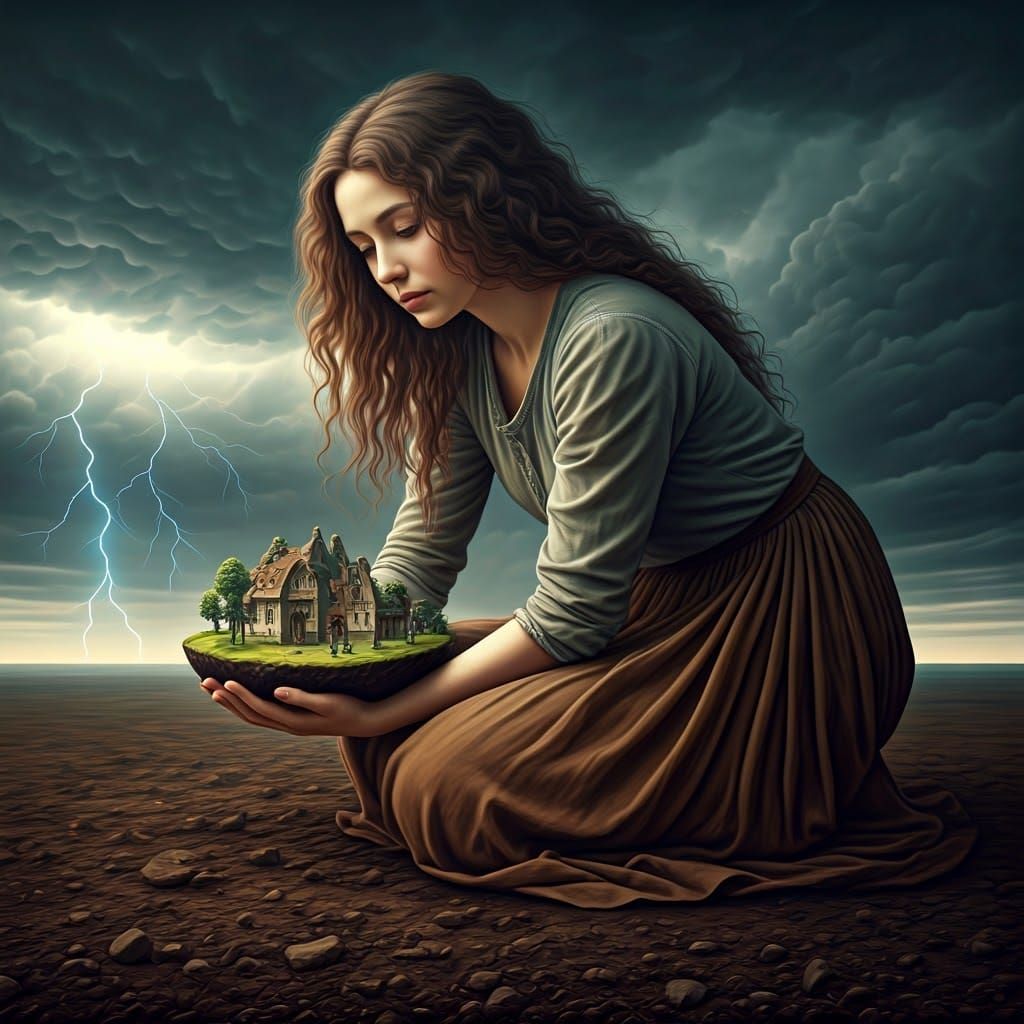 Surreal Giantess Protects Miniature Village