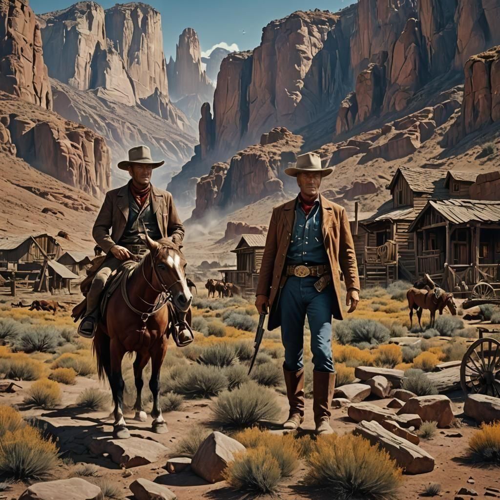 Wayne and Eastwood in a Western Matte Painting