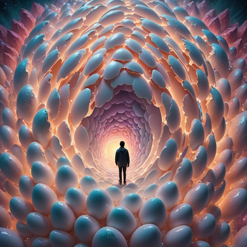 Dreamlike Egg Interior: Surreal Digital Art