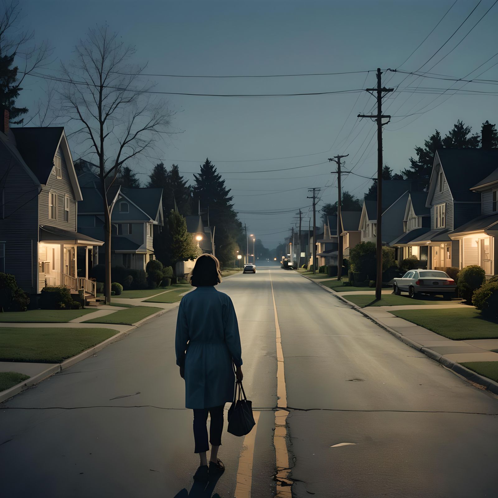 Surreal Solitude in American Suburbs at Blue Hour
