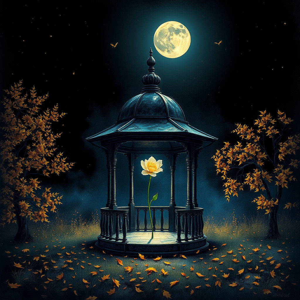 Moonlit Gazebo: A Holographic Illustration in Iridescent Col...