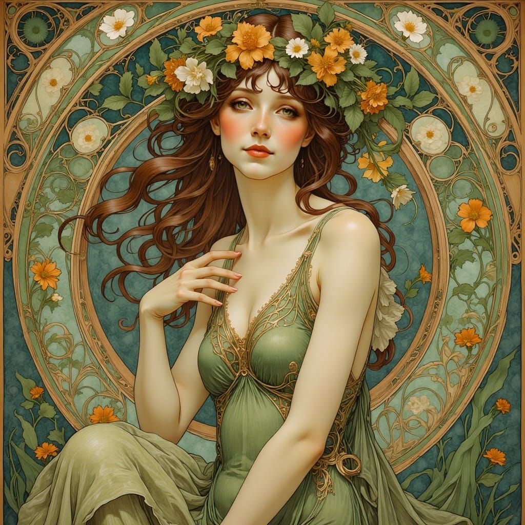 Elegant Woman in Art Nouveau Style