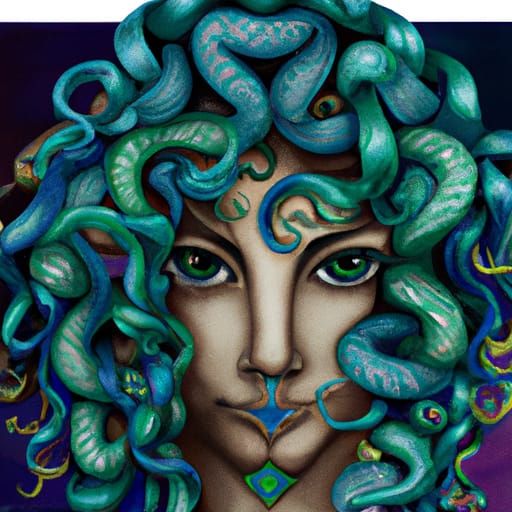 Medusa Gorgon Portrait in Reptilian Style