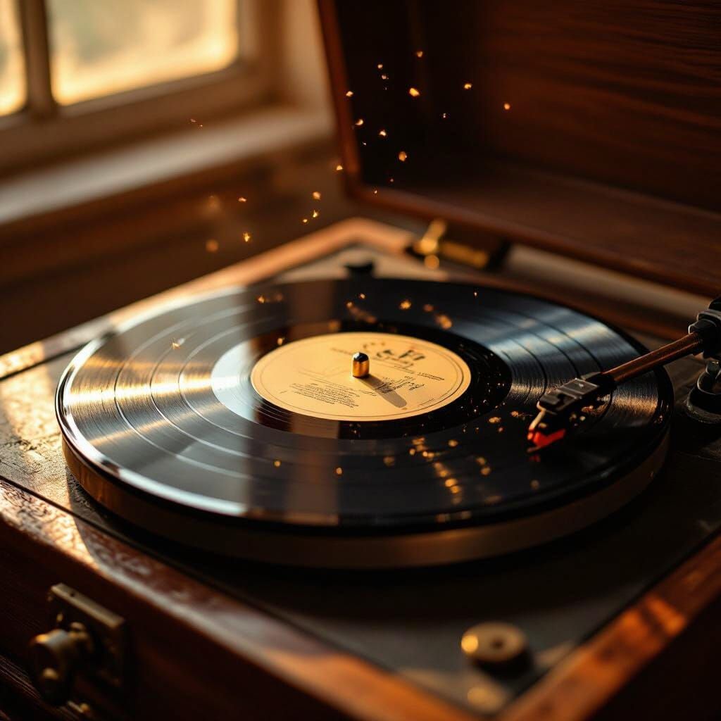 Vintage Vinyl Record Player in Golden Hour Light