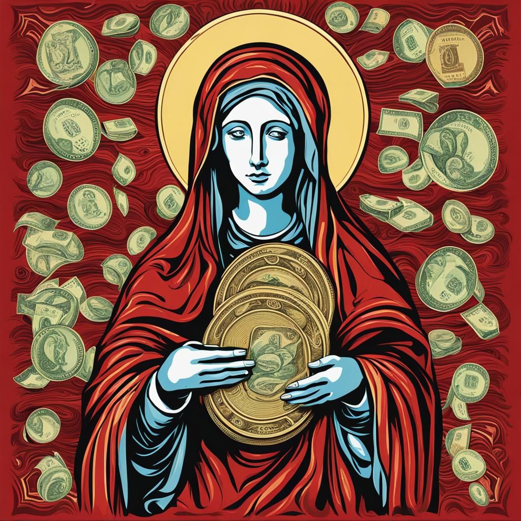 Virgin Mary with Money Phone: Abstract Art