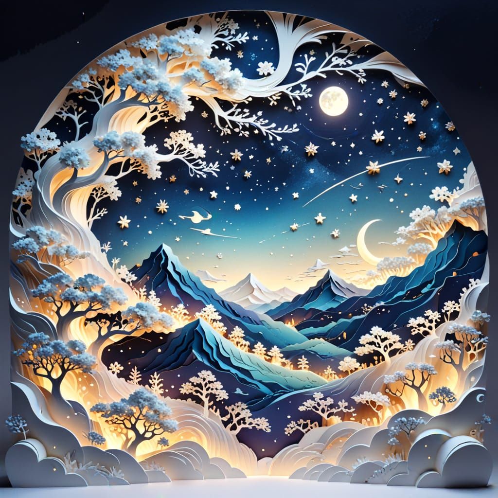 Kirigami Paper Craft Night Sky with Milky Way