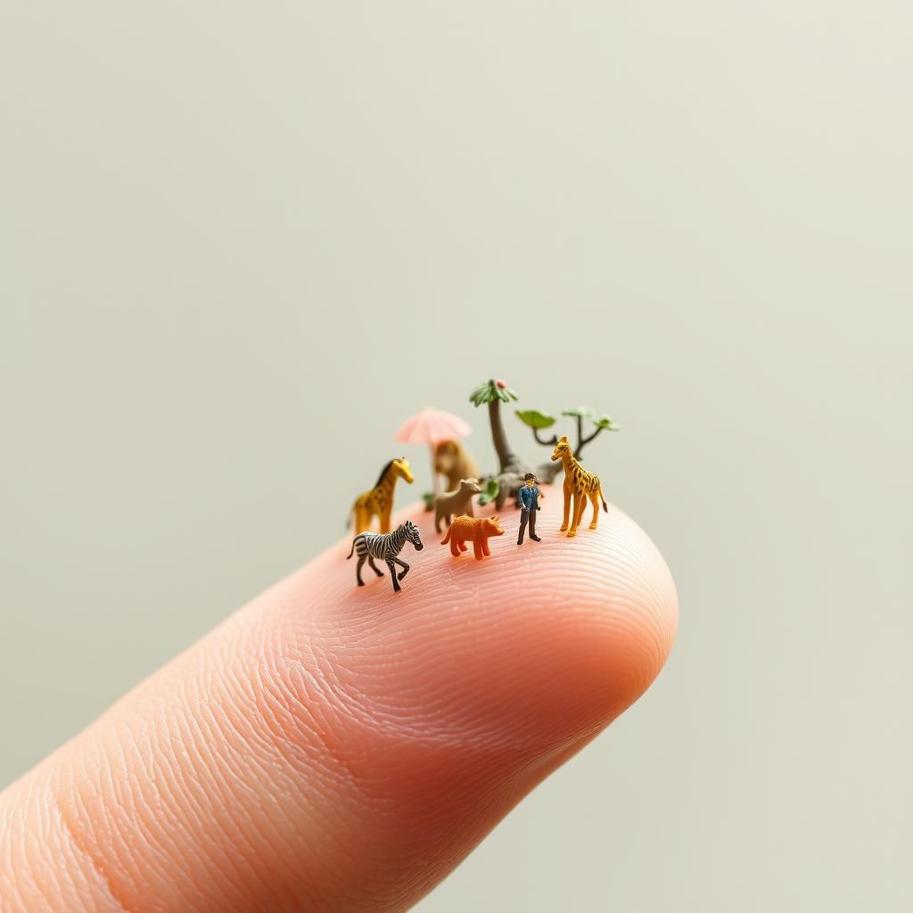 Detailed Fingertip Holds Teeny Tiny Zoo