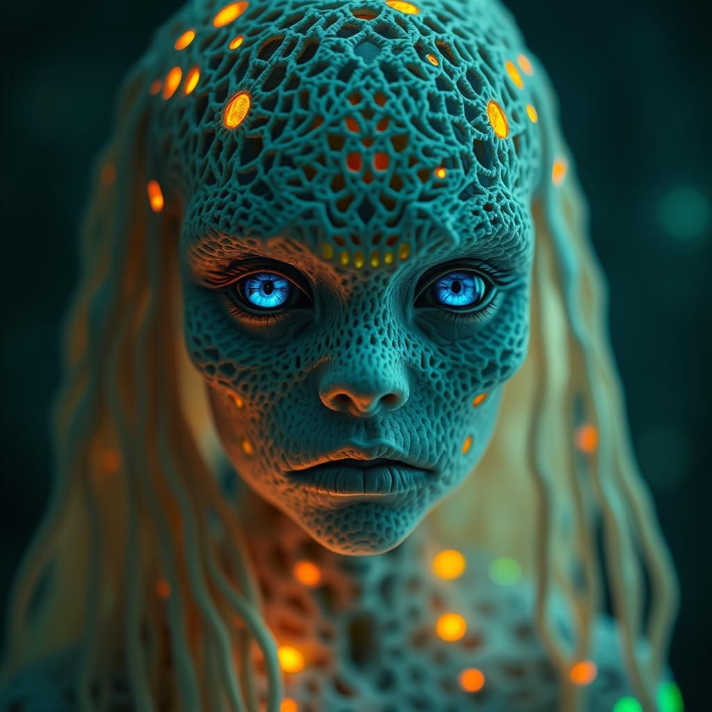 Bioluminescent Albino Girl with Glowing Accents