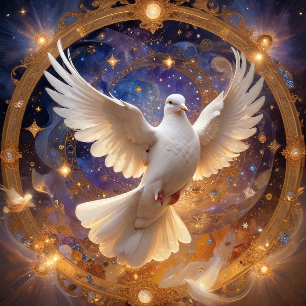 Dove Illuminated in Vibrant Rococo Dreamscapes