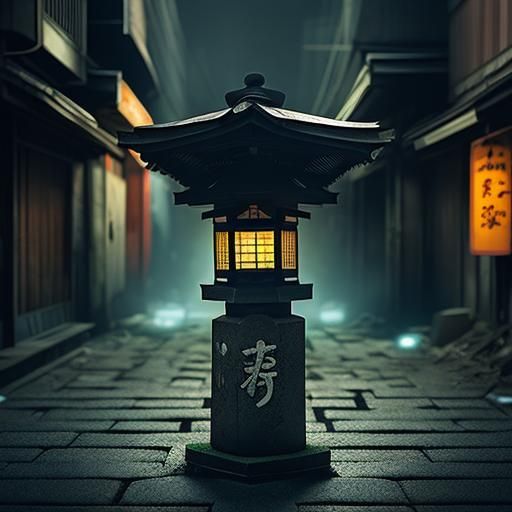 Eerie Glow: Abandoned Tokyo Alley in Post-Apocalyptic Style