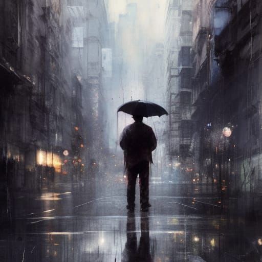 Lonely Ghost in Cityscape Painting