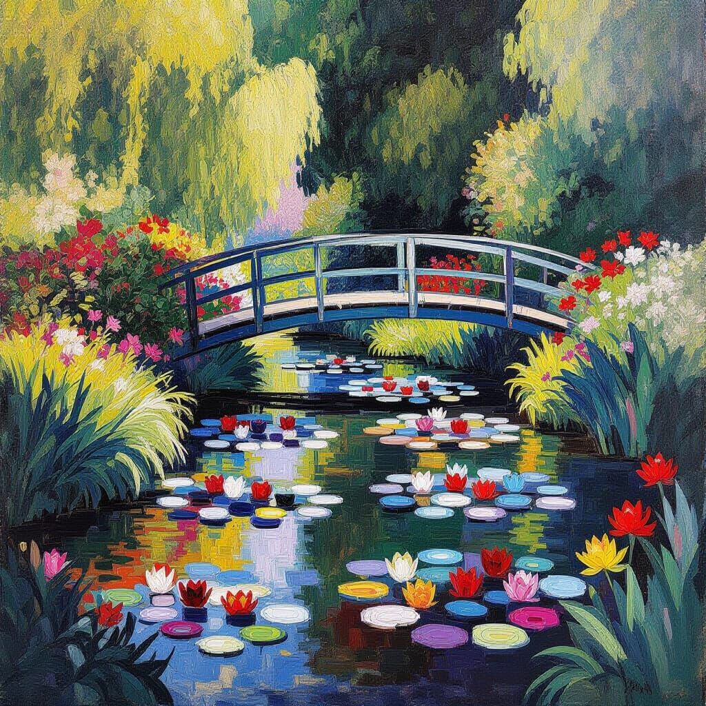 Giverny Garden in Cubist Style