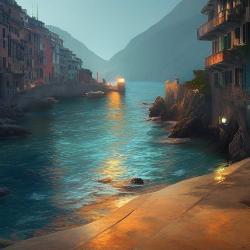 Cinque Terre Coastline in Vibrant Concept Art