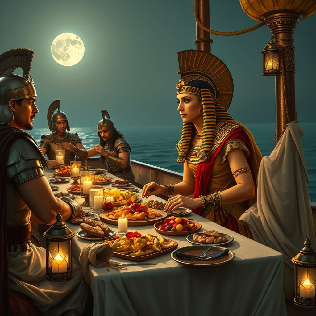 Egyptian Queen Feasts with Roman Soldier Husband in Luxuriou...