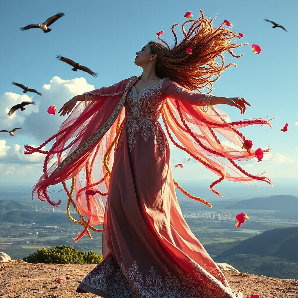 Woman's Rainbow Transformation: Hyperrealistic Dreamscape