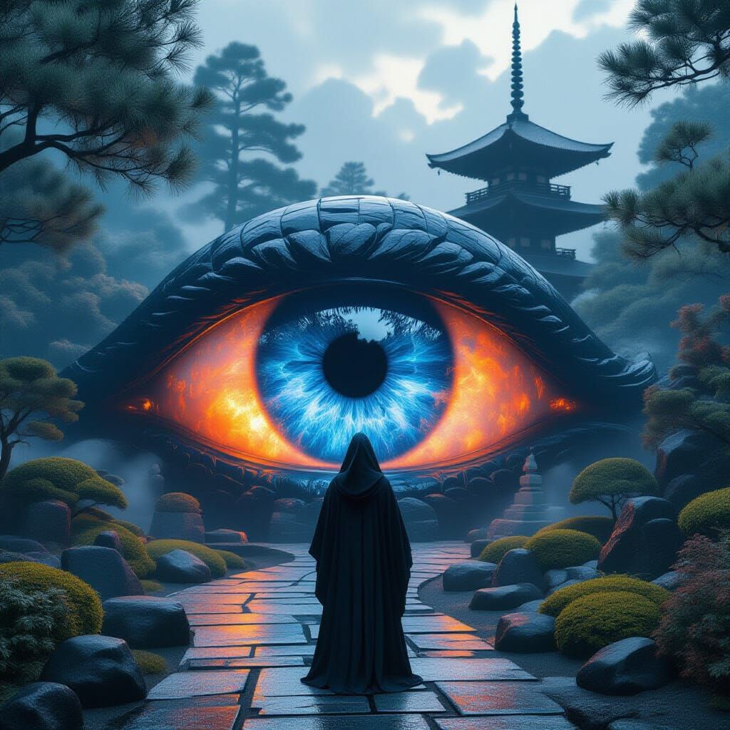 Nebula Eye in Japanese Garden, 8K Render