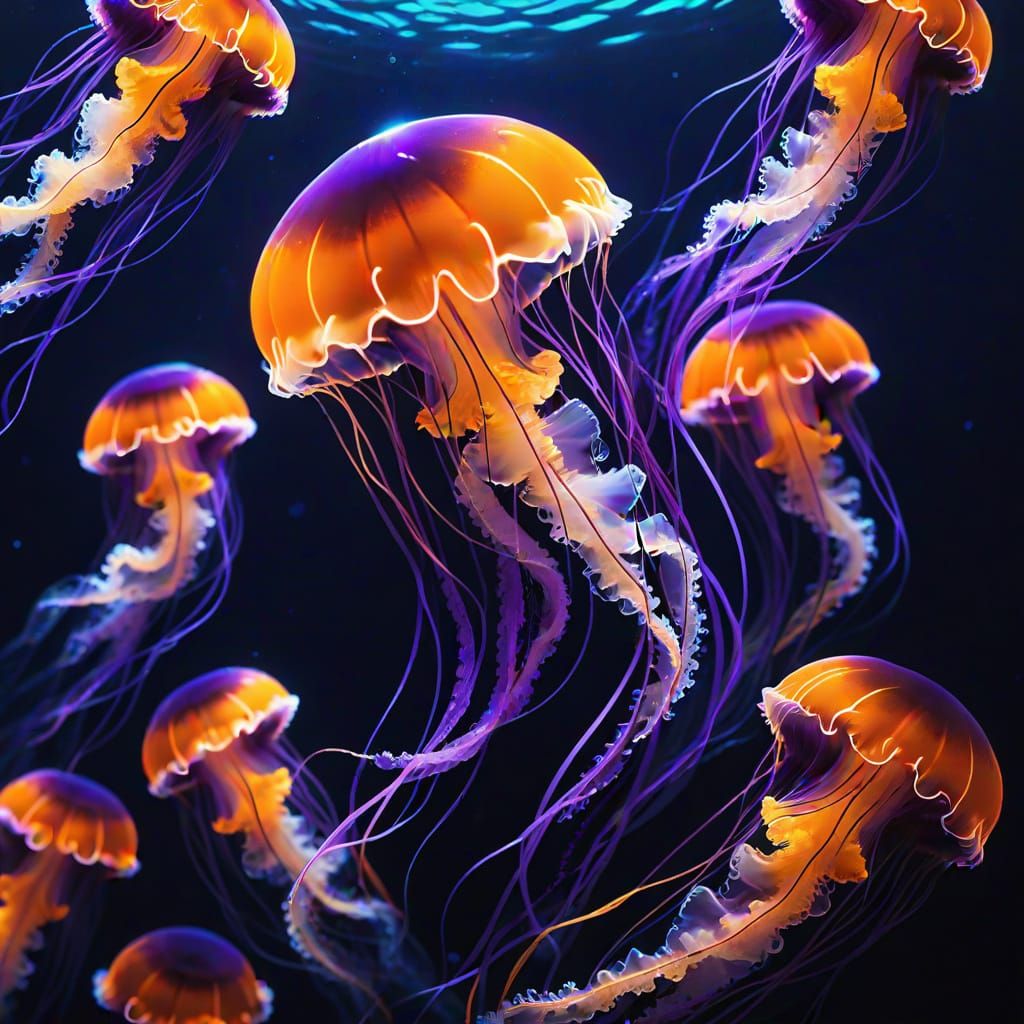 Enchanting Bioluminescent Jellyfish in a Vibrant Underwater ...