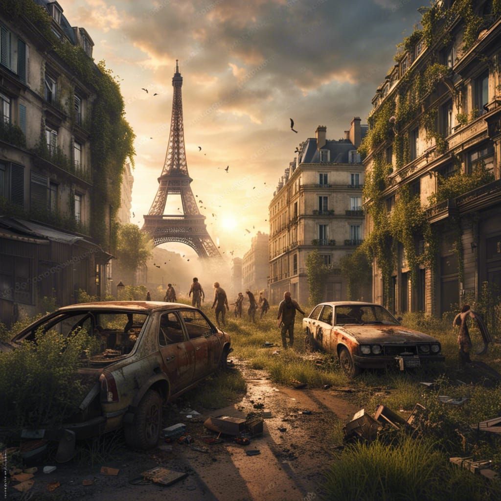 Post-Apocalyptic Zombie Paris: Overgrown Eiffel Tower