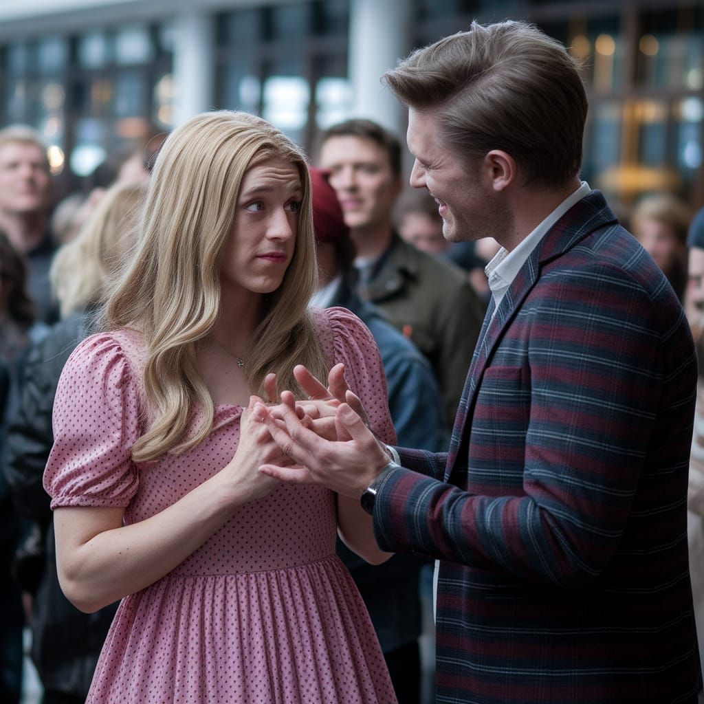 Embarrassed Crossdresser in Girlish Dress, Cinematic Film St...