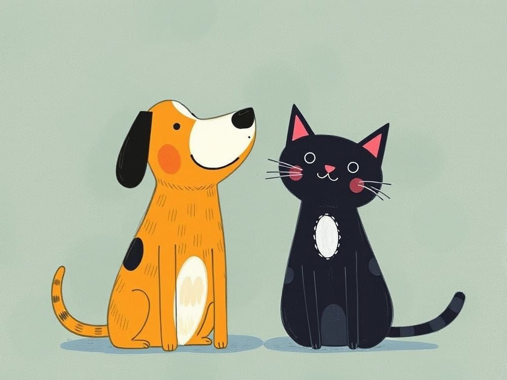 Whimsical Canine Feline Friendship