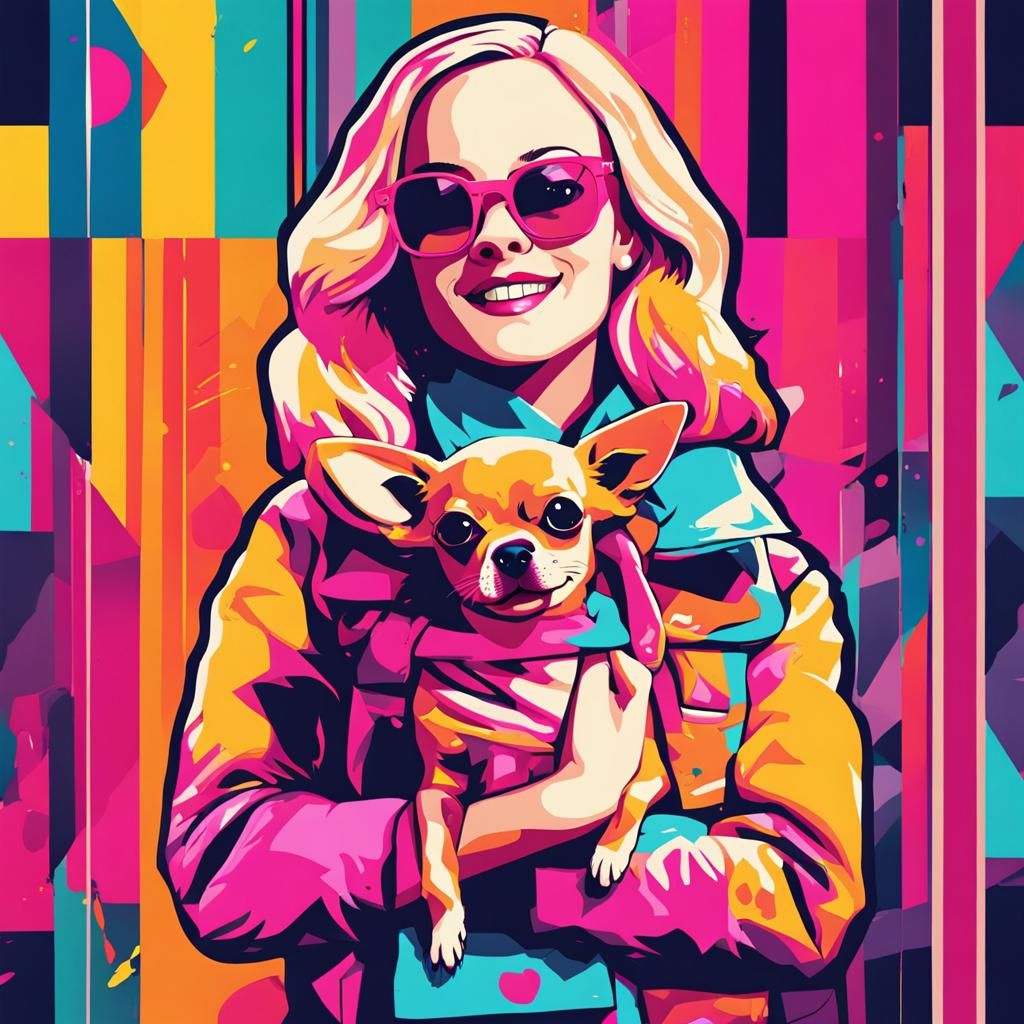 Chibi Elle Woods with Bruiser in Pop Art Style