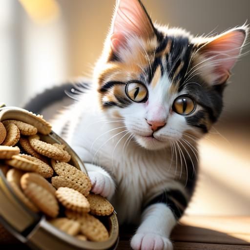 Calico Kitten Steals Cracker: Whimsical Still Life