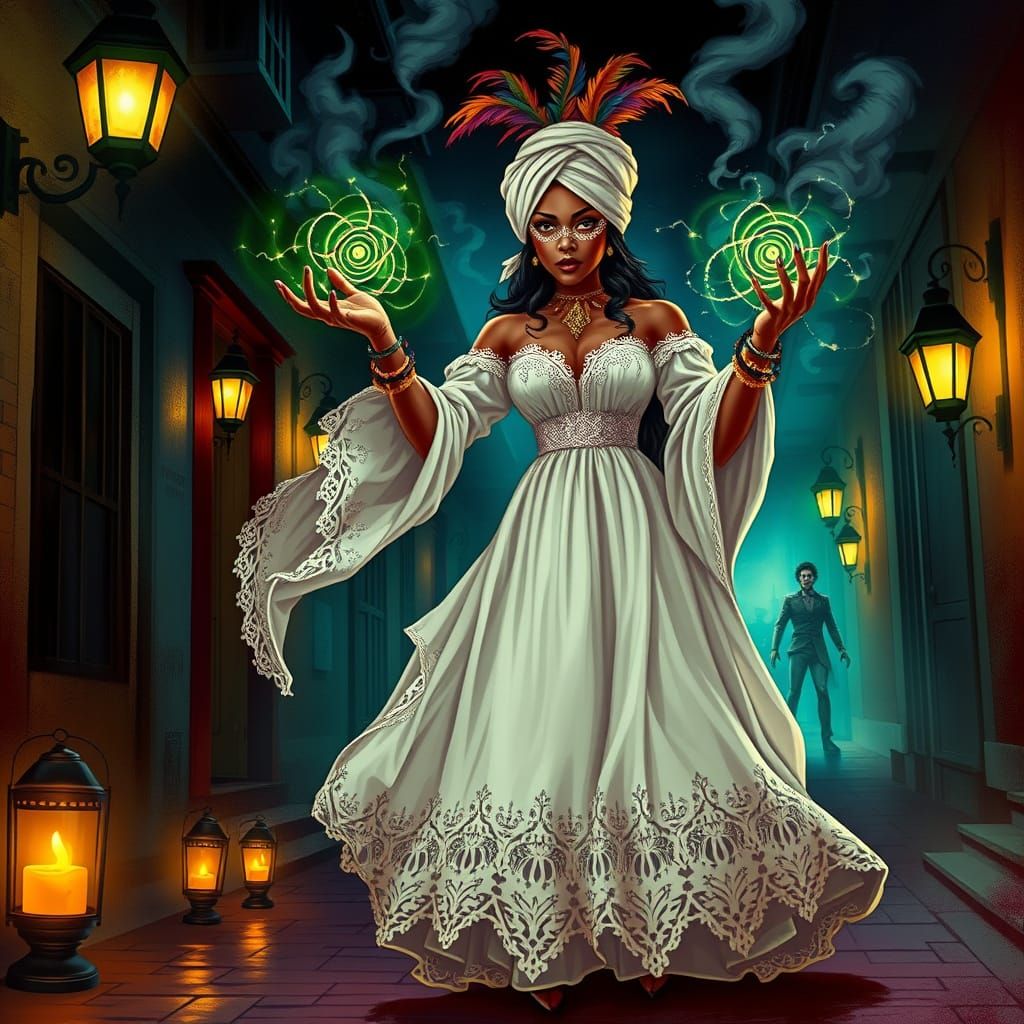 Mystical Voodoo Priestess in 1700s New Orleans French Quarte...