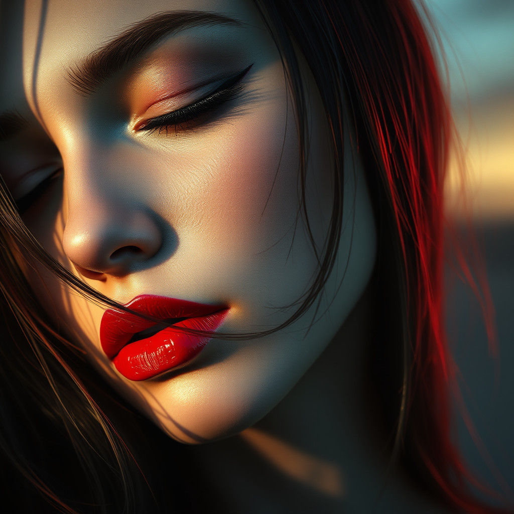 Serene Woman Portrait with Dramatic Lighting