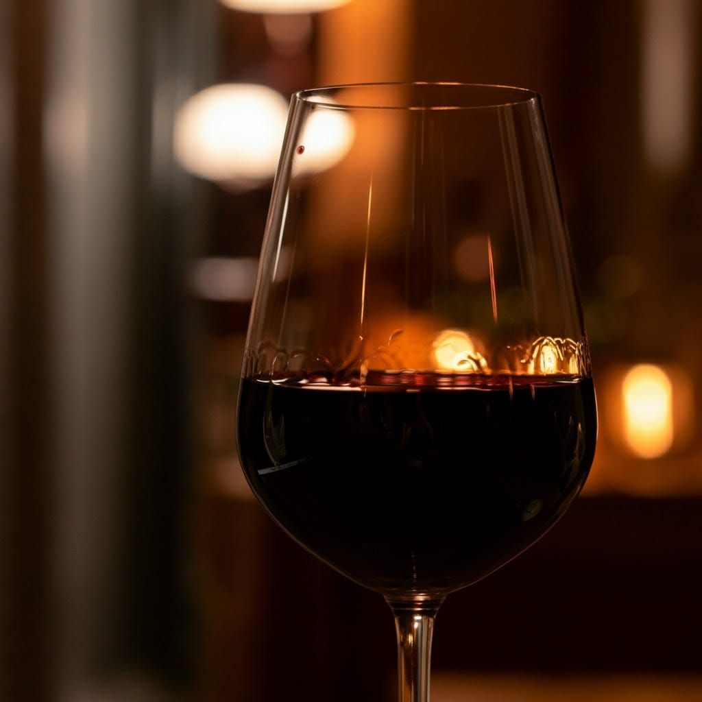 Delicate Glass Overflows with Rich Red Wine in Warm Natural ...