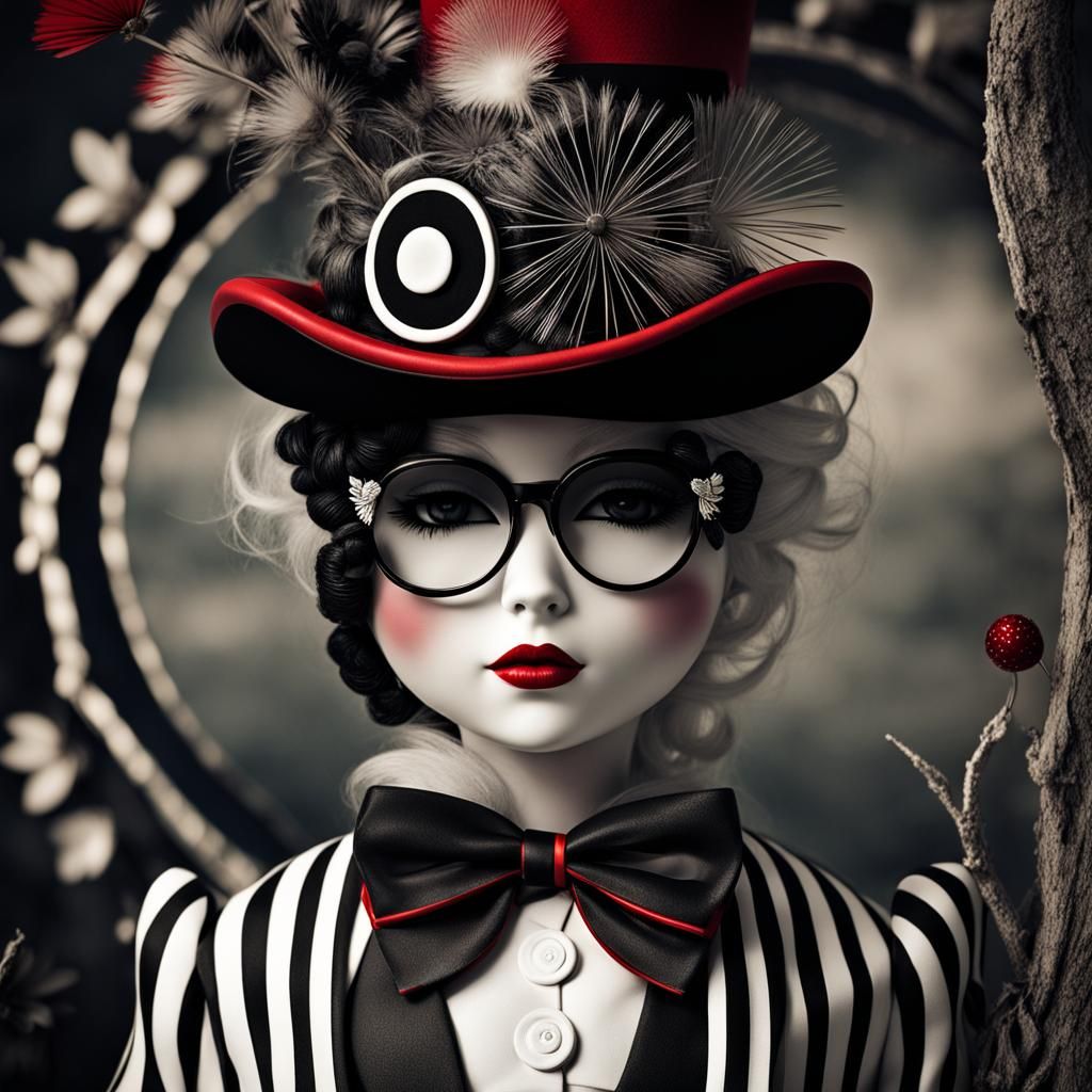 Monochrome Chibi Fairy in Dandelion Field