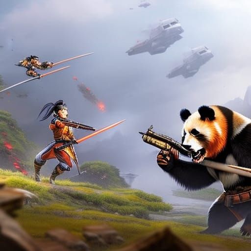 Hyperrealistic Panda Wars: A Dramatic Concept Art