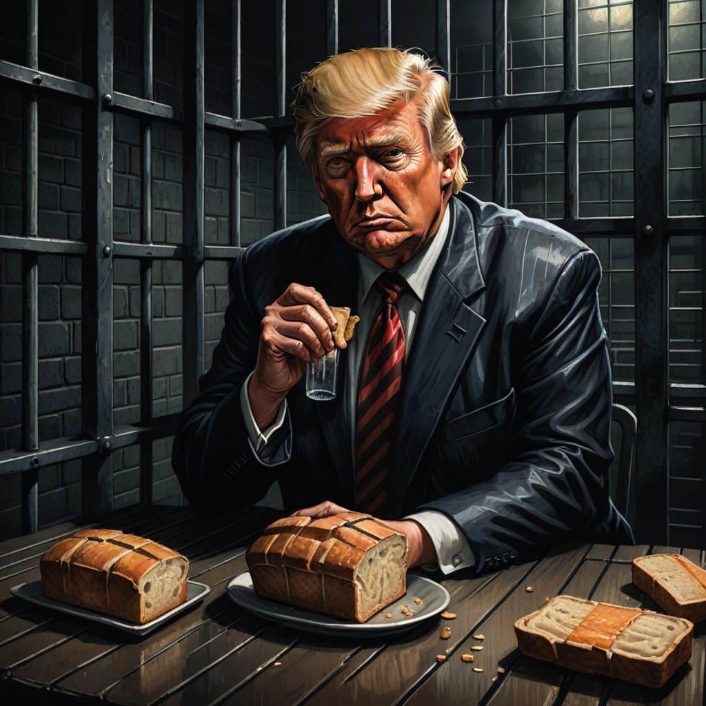 Donald Trump in Jail, Eating Bread and Drinking Water