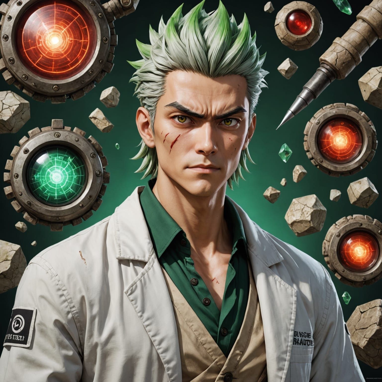 Hyper-Realistic Portrait of Senku Ishigami in Modern Primiti...