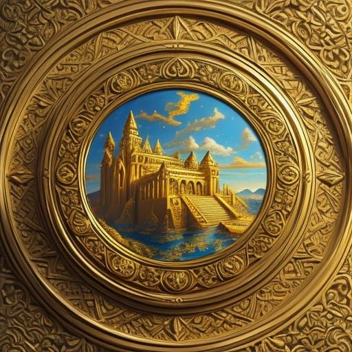 Majestic Golden Ark of the Covenant in Oil Painting